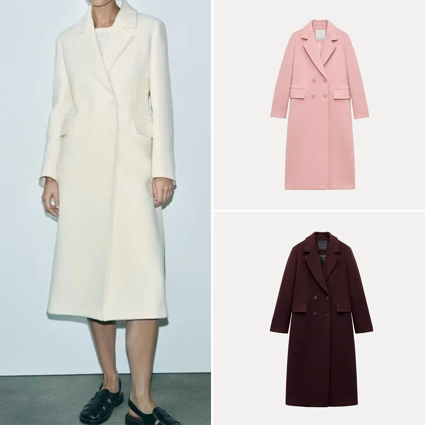 

Зимнее женское пальто 2025 с длинными рукавами, отложным воротником, двубортное, из смесовой ткани, для повседневной носки, классический крой