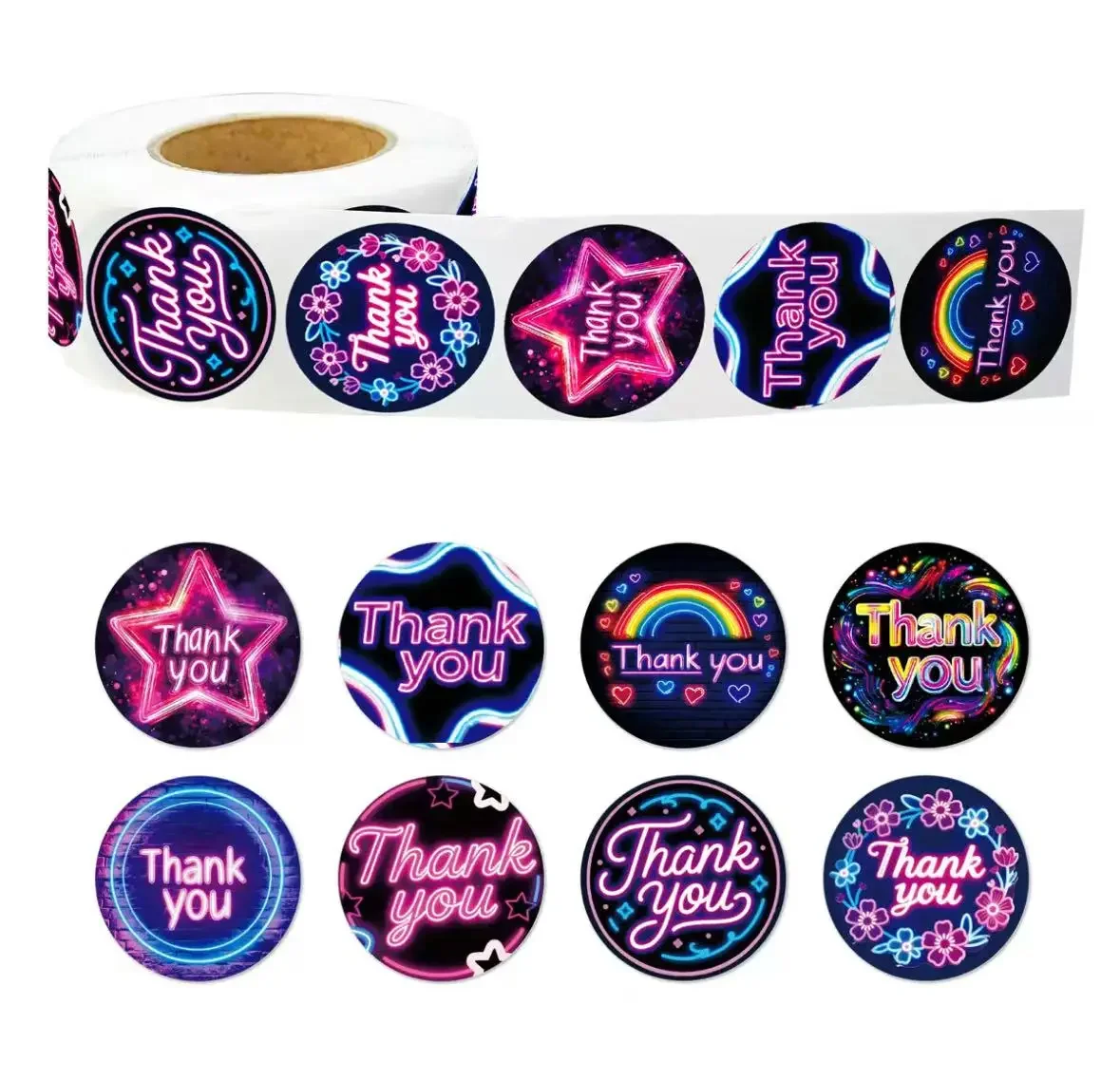 

500 neon thank-you sticker Ins style stationery and decorative label sealing stickers Convenient and quick stickers