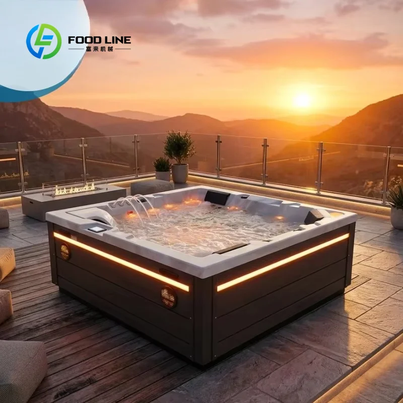 Factory Price 5 Person Hot Tub Spa Outdoor Customized Tubs with 32 LED Lights and Bluetooth for Commercial Hotel and Resort Spa