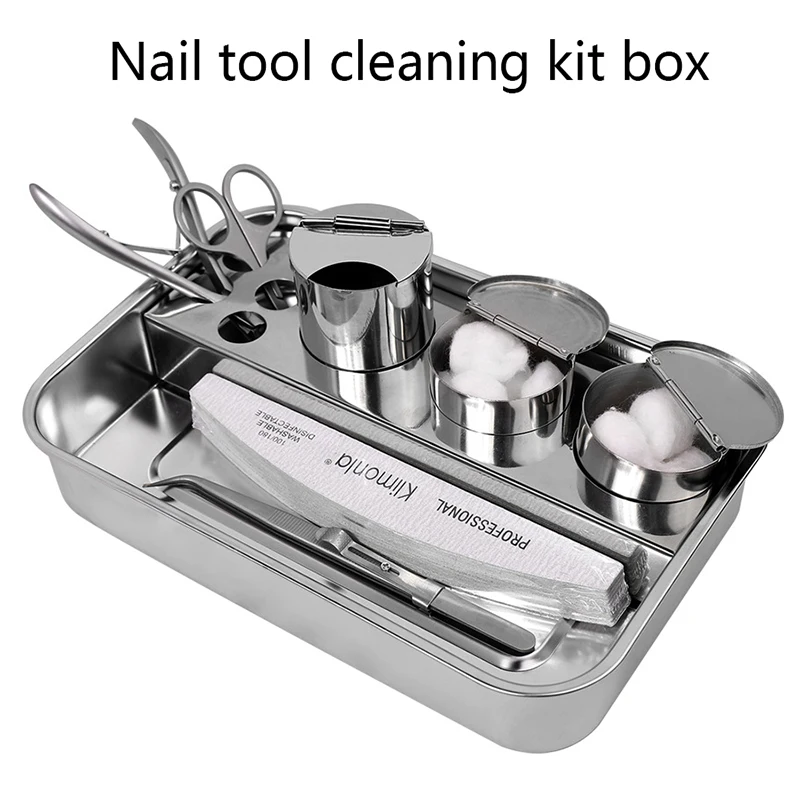 Nail Tool Cleaning Storage Set Stainless Steel Box Desktop Storage Tray Nail Disinfection Tray Professional Nail Salon Supplies