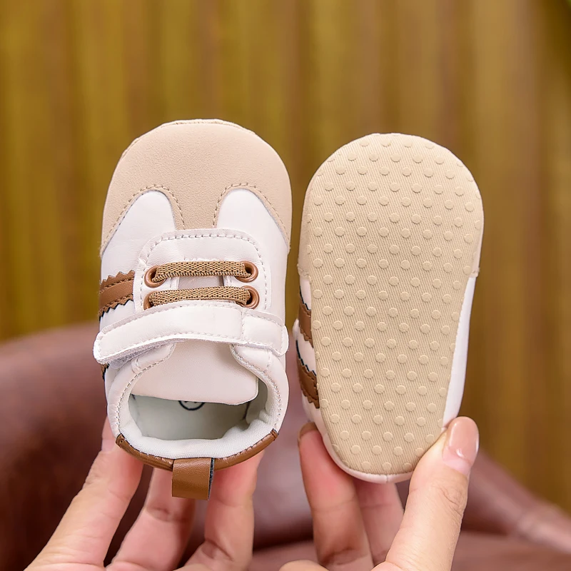 Frühlings- und Herbst-Babyschuhe, farblich abgesetzte, gestreifte Babyschuhe mit Klettverschluss, Lauflernschuhe mit weicher Sohle für Neugeborene, 0–12 Monate, Schuhe für Jungen und Mädchen – Detail 17