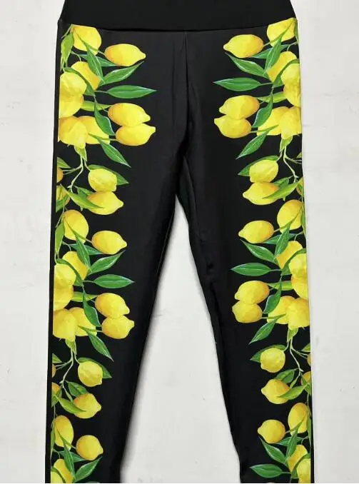 Woman elastic Waist Legging Yellow lemon Printed Casual Fitness Legging Size S