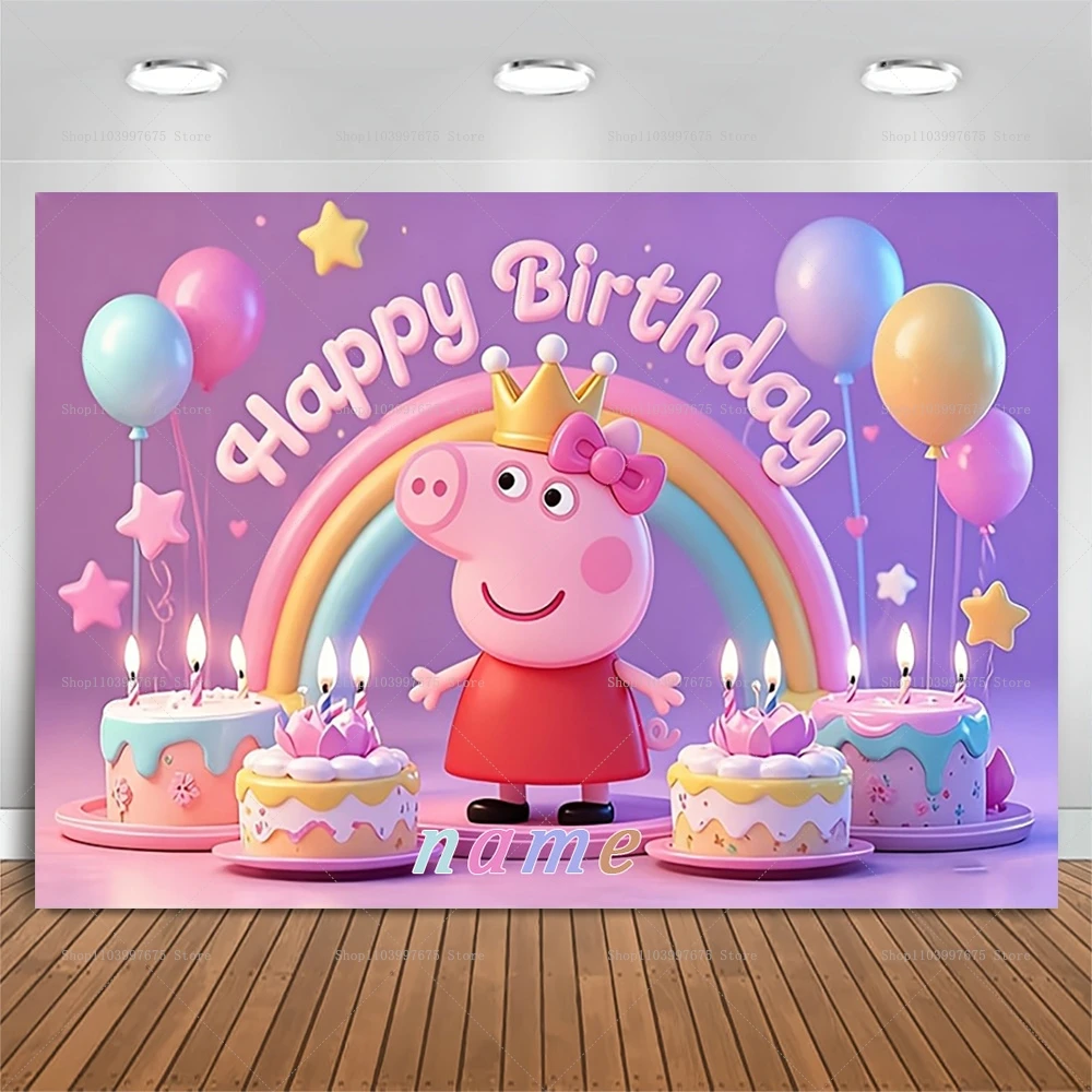 Custom Name Peppa Pig Backdrops Baby Shower Children Birthday Party Decorations Banner Booth Props Party Supplies Boys Gifts