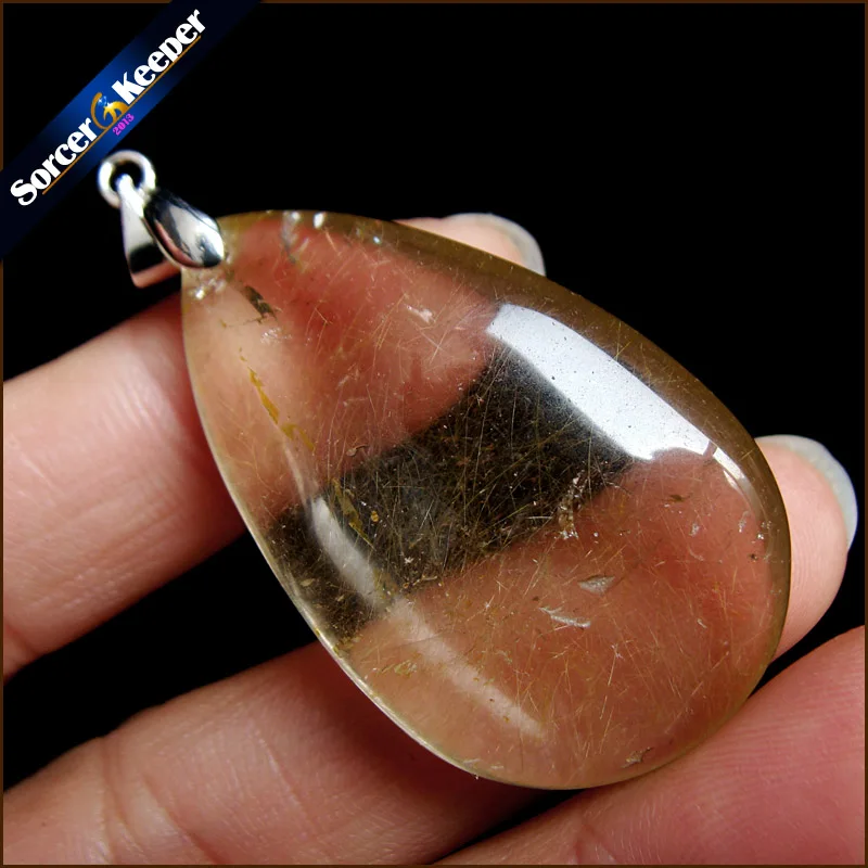 Rare Natural Quartz Gold Rutilated Garden Quartz Crystal Love Necklace Pendant natural minerals Fish Tank Beads OS974