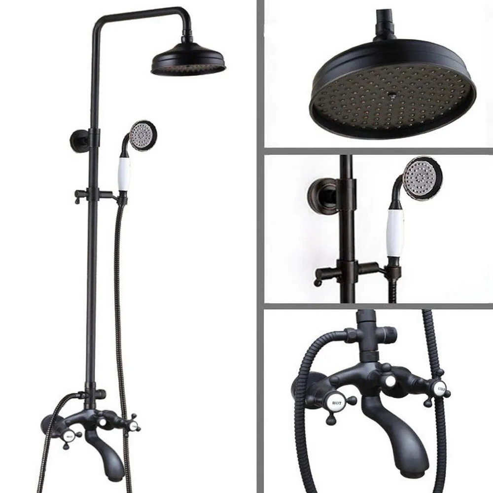 

Black Oil Rubbed Brass Bathroom Rain Shower Faucet Set Tub Mixer Tap Wall Mounted ahg112