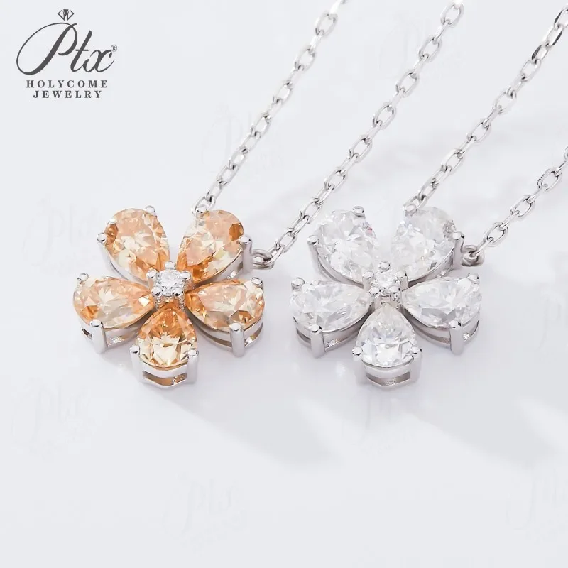 Halskette mit Fünfblättrigem Blumen-Anhänger, Moissanit-Diamant, 925 Sterling Silber Kette, Schmuck für Damen, Hypoallergen, Jubiläumsgeschenk – Detail 8