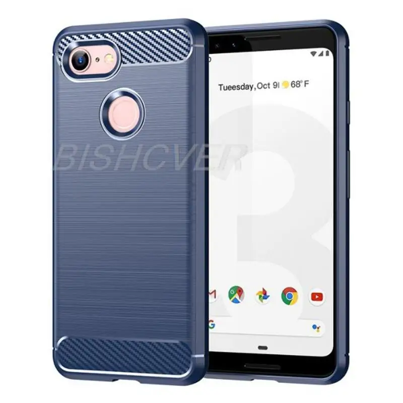 For Google Pixel 3 3A XL Brushed Carbon Fiber Silicone Phone Case For Google Pixel 3a Magnetic Ring Holder Stand Soft Cover