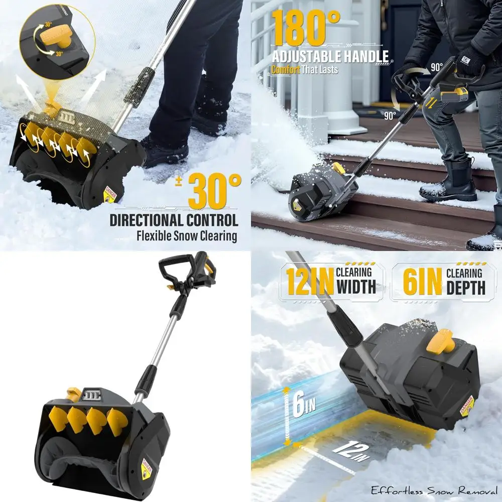 

12 20V Max Battery-Powered Snow Blower, Directional Plate, Adjustable Handle, LED Light