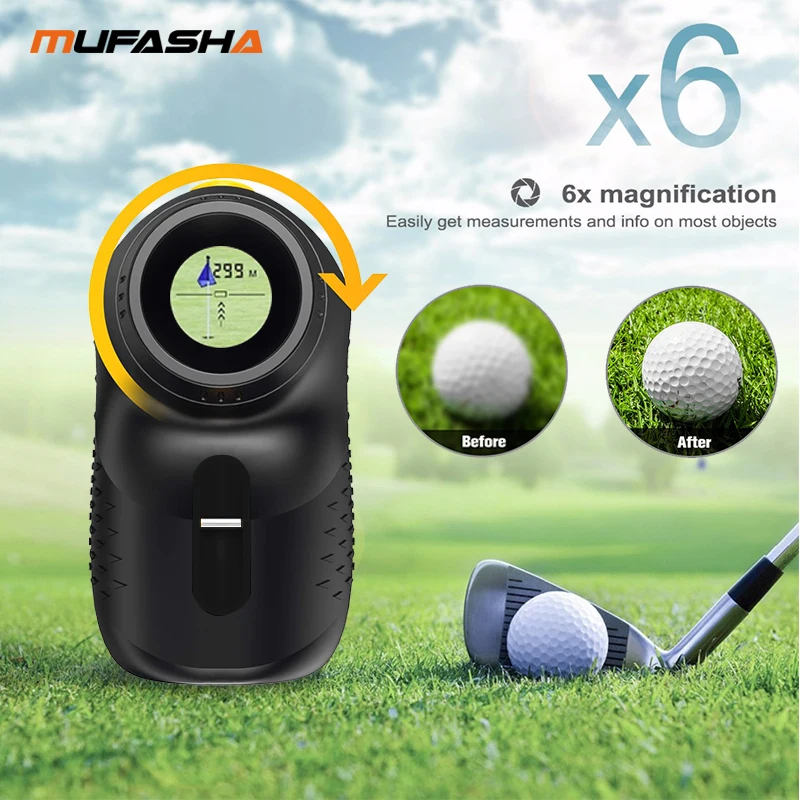 MUFASHA Golf RangeFinder Ramp Track Compensation Vibration Feedback 6X Magnification Pinseeker Outdoor Sport