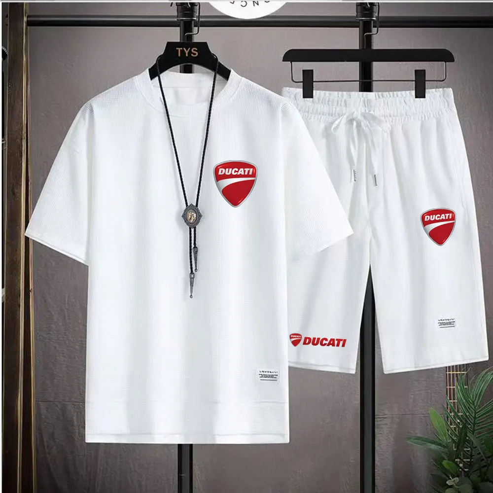 2026 Ducati racing bike brand printed men's sets Summer top short sleeve men's T-shirt + sports shorts jogging men's clothing view 3