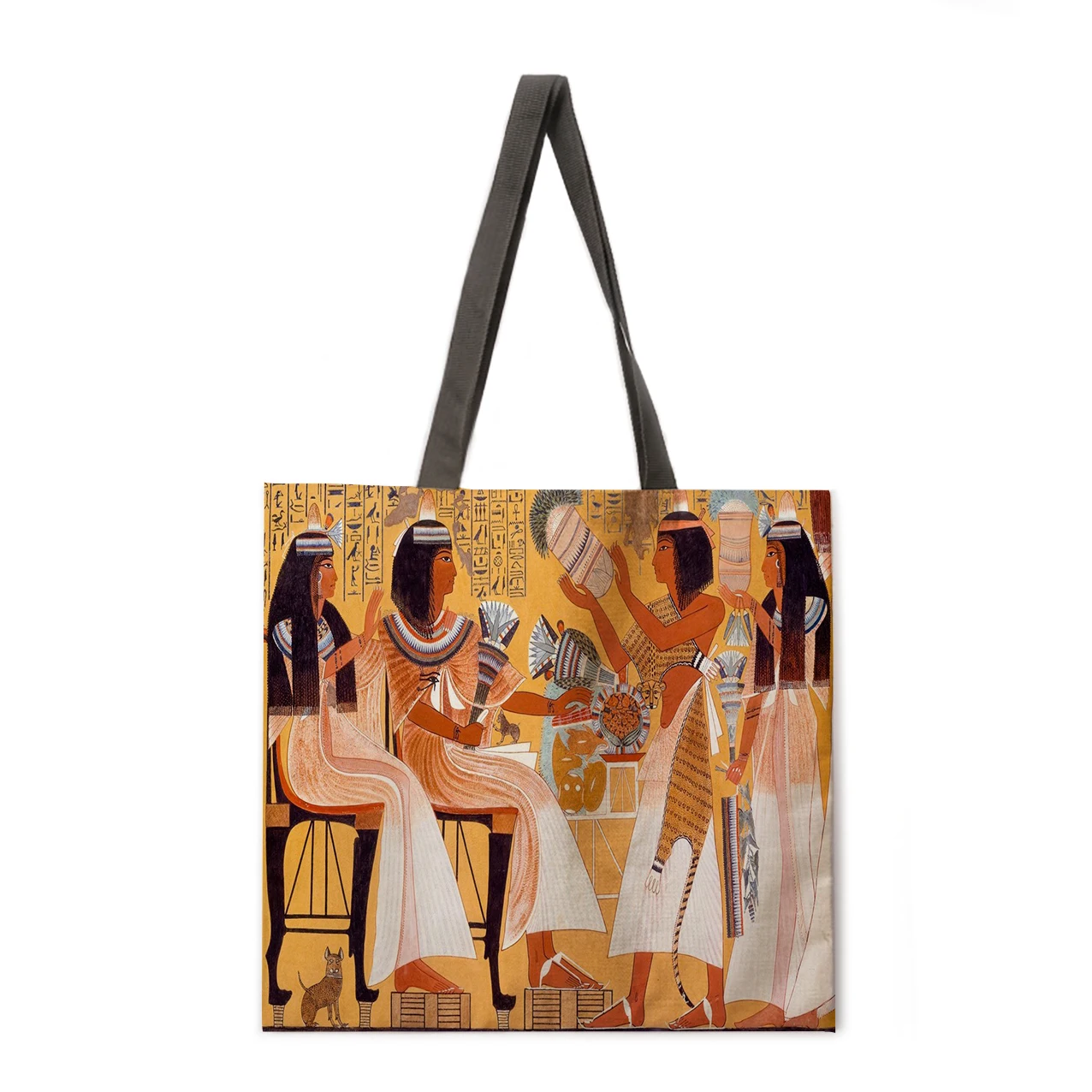 Ladies Bag Fashion Egyptian Mural Print Shoulder Shopping Bag Casual Ladies Bag Large Capacity Linen Tote Bag Handbag