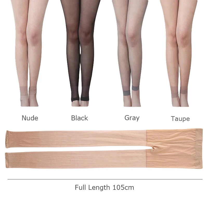 Summer Women\'s Sheer Footless Pantyhose Plus Size Footless Tights for Weight 132-276 Lbs Full Length 105cm for Tall People