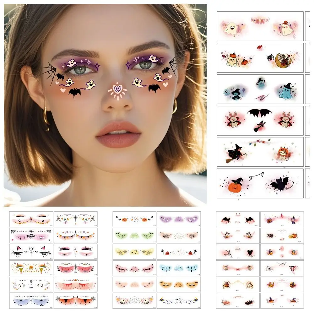 12pcs Disposable Halloween Face Tattoo Waterproof Portable Cheek Temporary Stickers Terrifying Long-acting