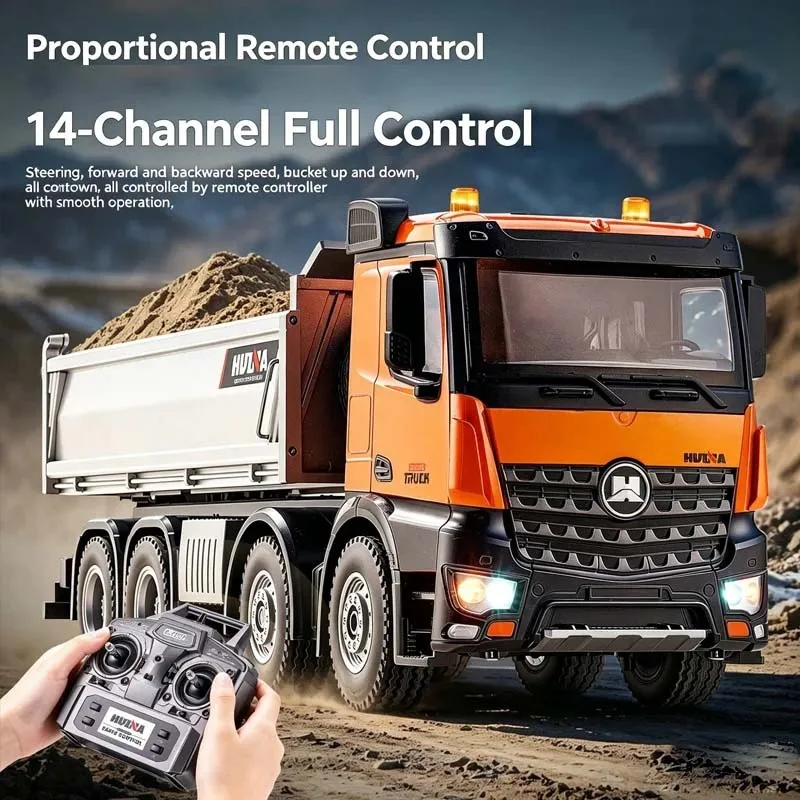 1536PRO 1:14 RC Dump Truck 14CH 2.4GHz Alloy Loading Unloading LED Light Sound Engineering Vehicle RTR Gift