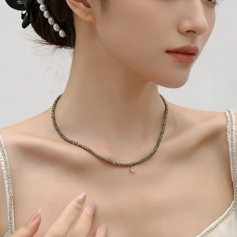 

Minar New Chic Green Color Natural Stone CZ Cubic Zirconia Beaded Necklace for Women 18K Gold Plated Titanium Steel Chokers