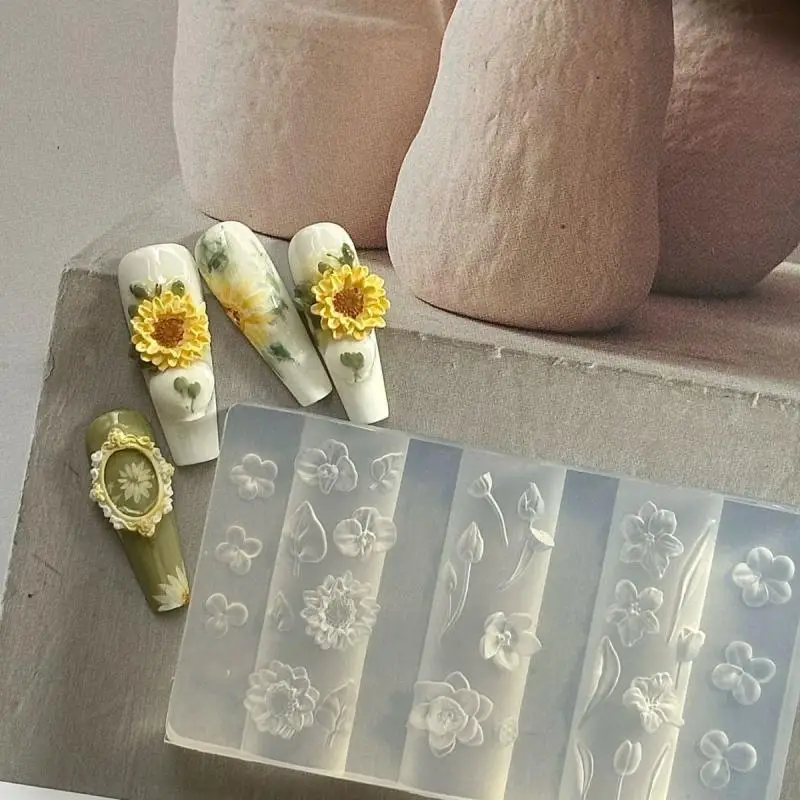 Molde de silicona para uñas de fruta 3D, pétalos de flores dulces, diseño artesanal, plantilla para manicura, plantilla para tallado de uñas, herramientas de molde de estampado suave