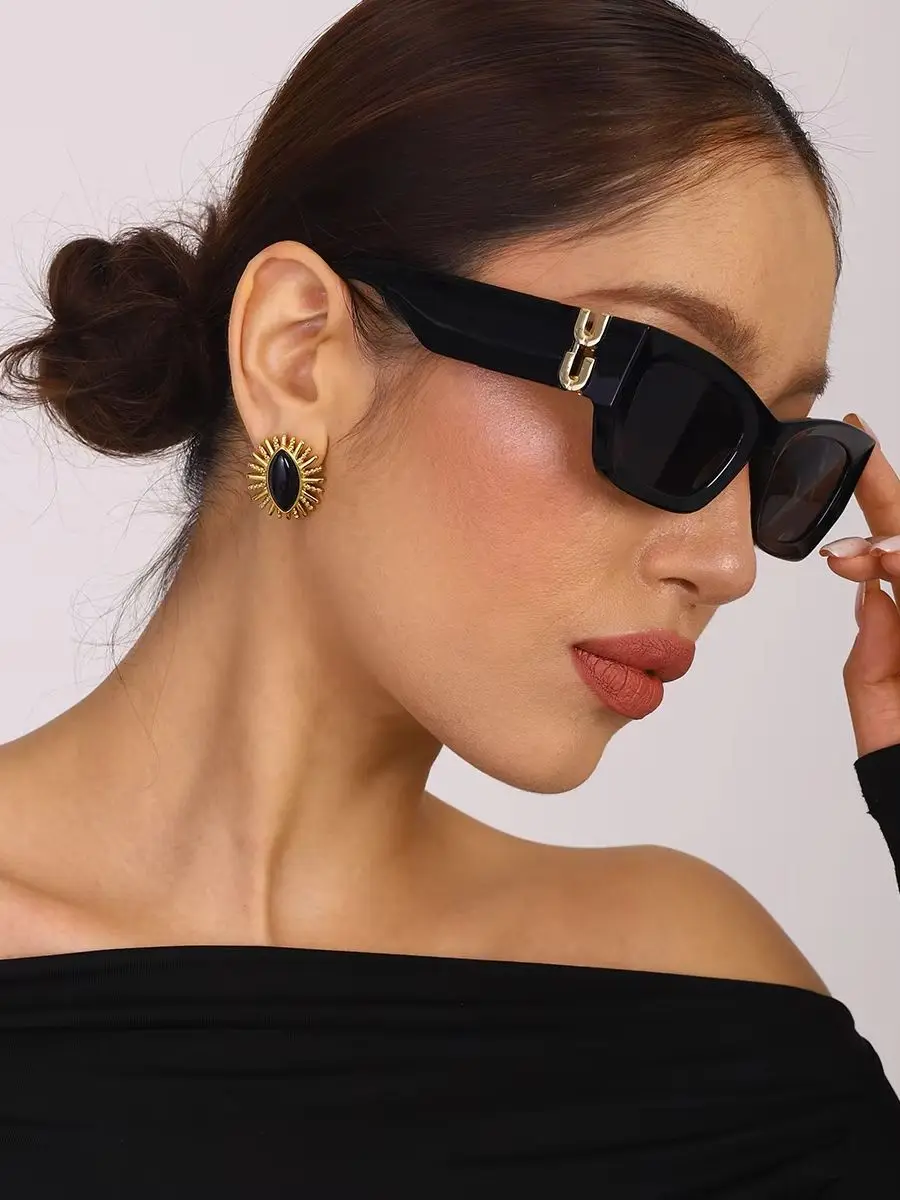 Uworld الفولاذ المقاوم للصدأ 18K PVD مطلية بالذهب الحجر الأسود أقراط بيان المعدن الذهبي للنساء بيجو فام حفل Giftرسيرجي #3