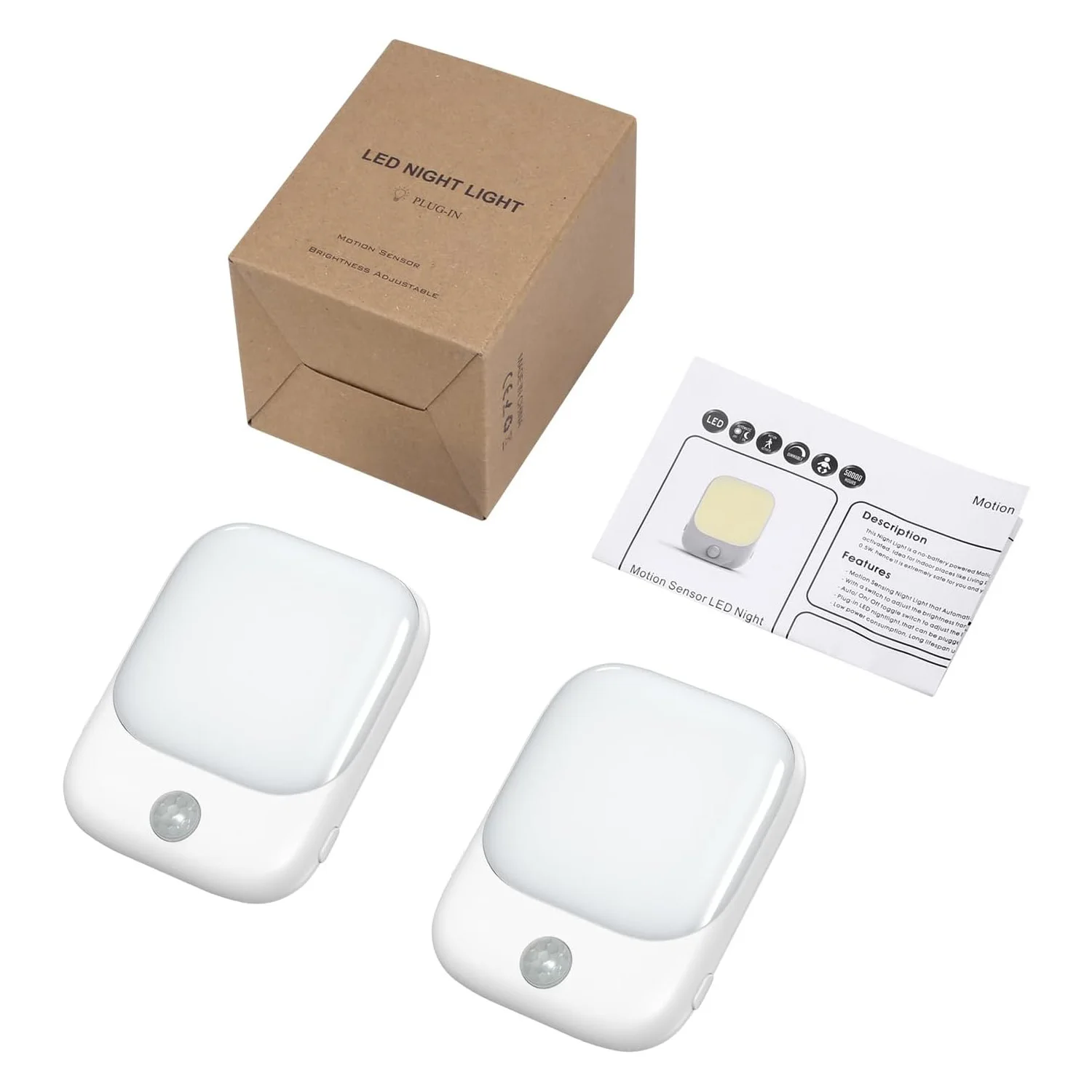 1pc/2pcs/4pcs/10pcs Smart LED Night Light with Sensor, Adjustable Brightness, Motion Sensor Night Light, Warm White