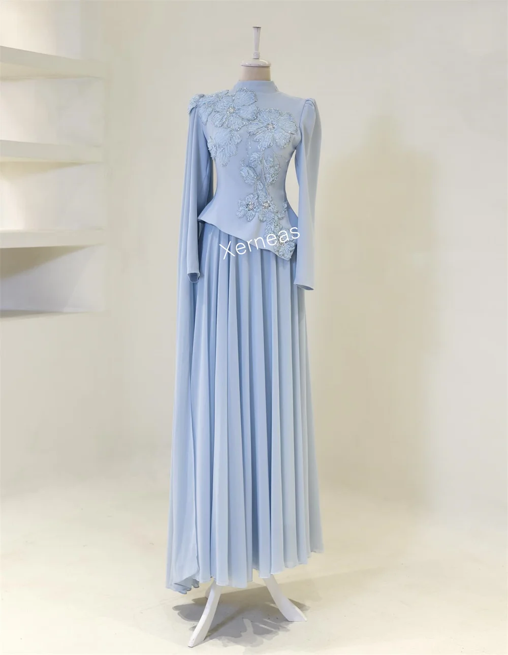 Длинные платья трапециевидной формы с высоким воротником и аппликацией по индивидуальному заказу, роскошное вечернее платье для выпускного вечера, великолепное официальное платье