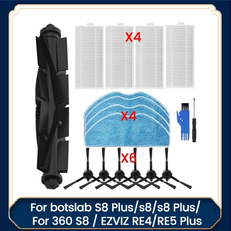 AEE2-17PCS For 360 For Botslab S8 Plus/S8/S8 Plus For EZVIZ RE4/RE5 Plus Vacuum Cleaner Parts Main Side Brush Filters Mop