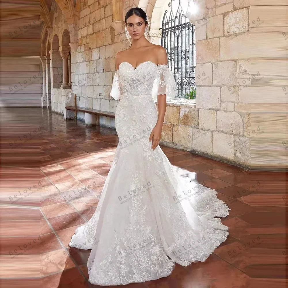 فساتين زفاف براقة فساتين زفاف رائعة دانتيل زينة أكمام قابلة للانفصال رداء عتيق فيستدوس دي نوفيا مخصص