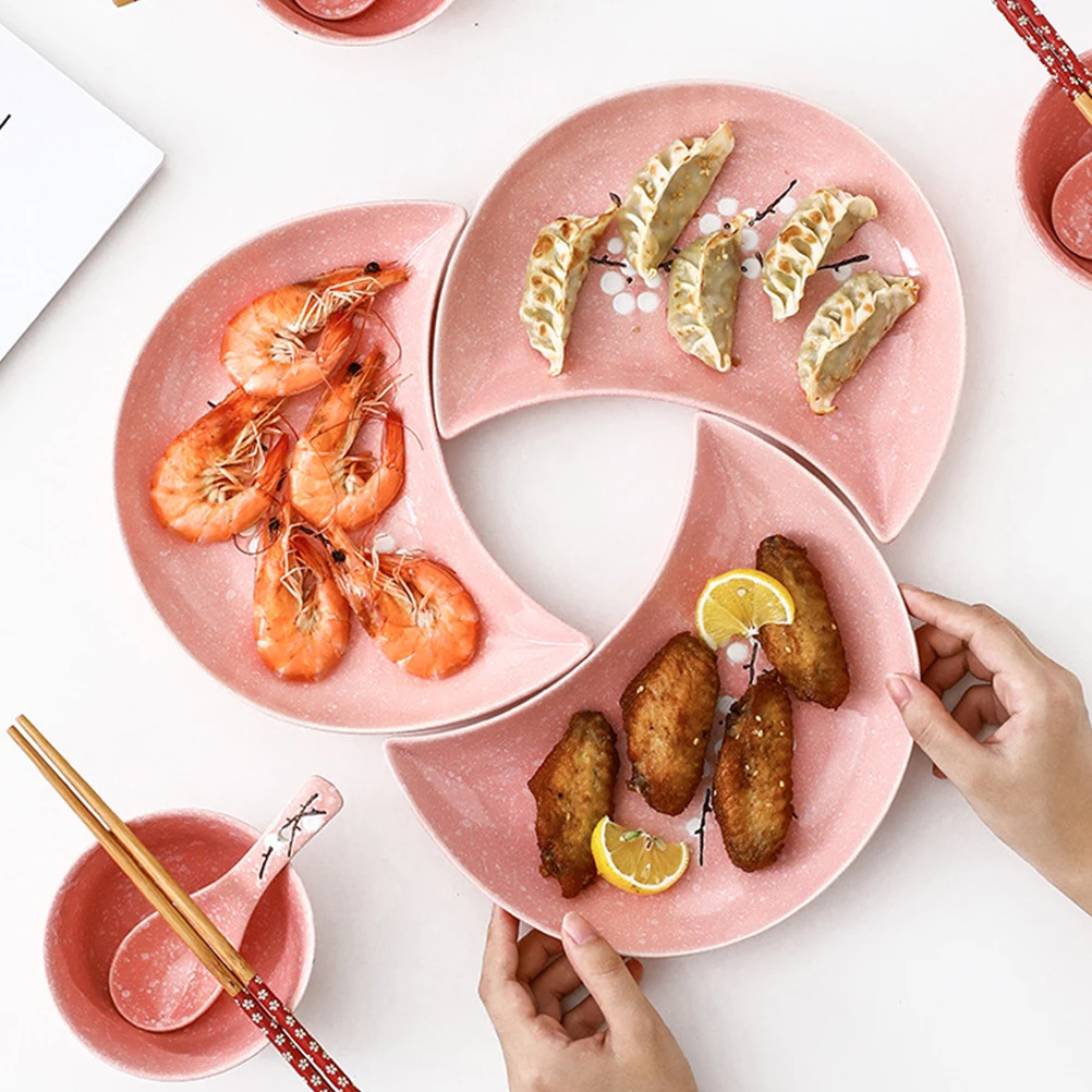 

2Pcs Ceramic Moon Shape Sushi Plates Japanese Style Creative Food Tray for Sushi Dessert Serving Tray Household Use