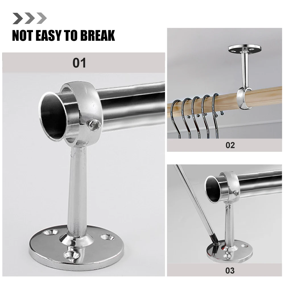 

4pcs Metal Curtain Rod Zinc Alloy Sturdy Support Wall Closet Bathroom Shower Drapery Holders Sockets Closet Rod Bracket Hardware