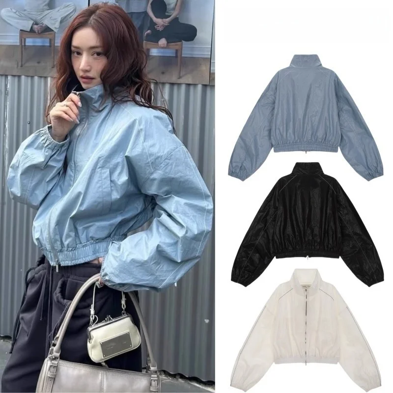 

Brand Casual Sle Windproof Loose Fit ort Jaet Women's Ba Label Zipper Closure Lightweight Spring Outerwear