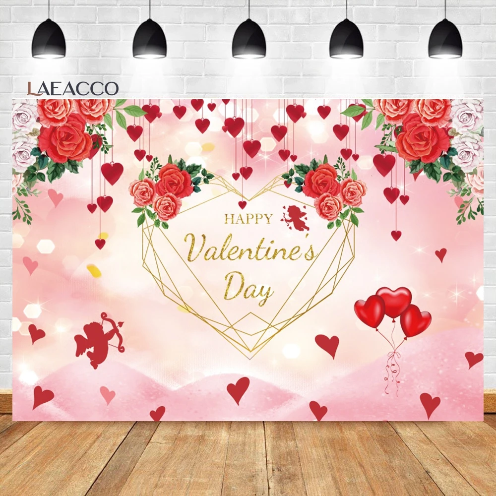 

Laeacco Valentine’s Day Backdrop Watercolor Flowers Sweet Red Pink Heart Wall Romantic Couple Portrait Photography Background