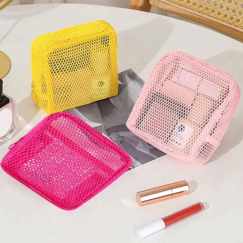   Square Meshes Makeup Organizers Pouches For Cosmetics Sanitary Pads Unique Color Durable Portable Travel Essential Bag