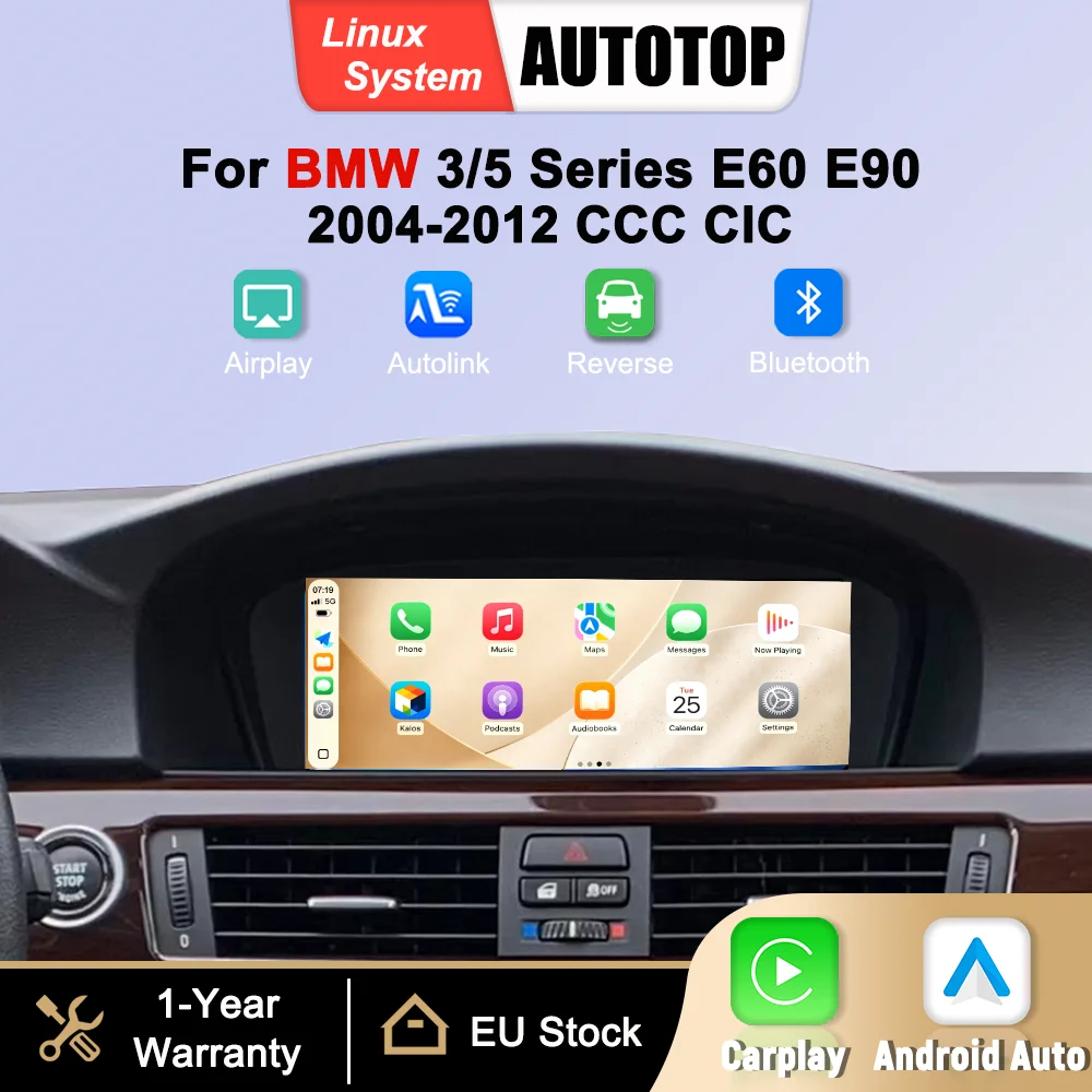 8,8-calowy ekran dotykowy, system Linux, multimedia, bezprzewodowe CarPlay i Android Auto do samochodów BMW serii 3 i 5 (modele E60, E61, E63, E64, E90, E91, E92, E93, CCC, CIC, maska, roczniki