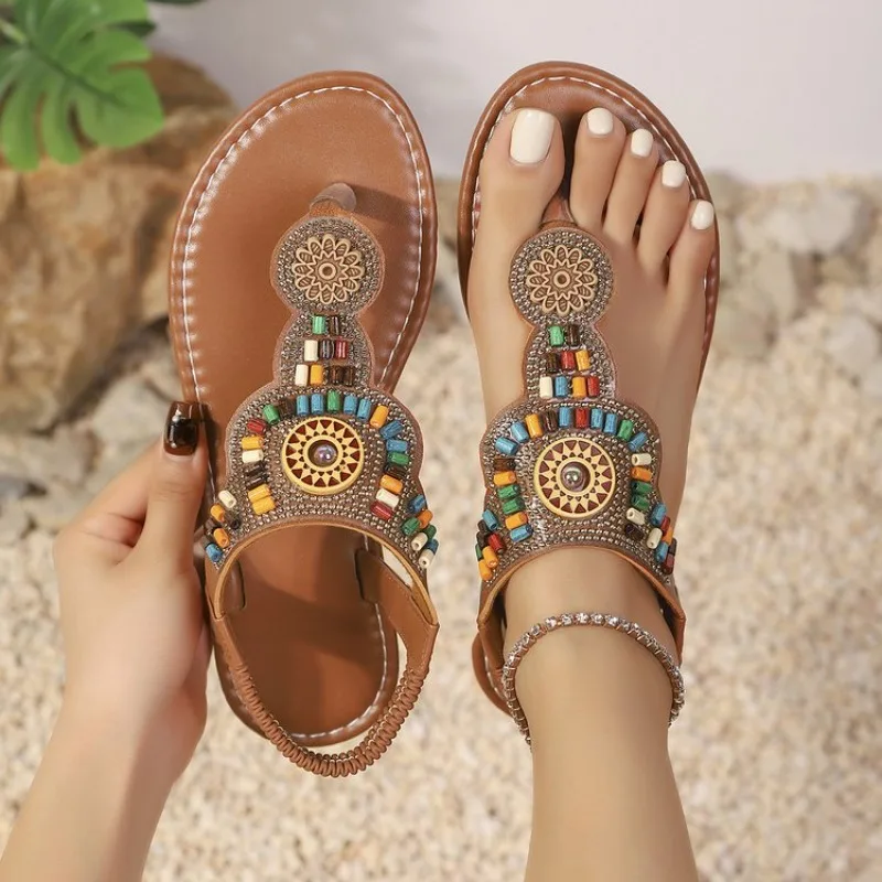 

[Bohemian Slip-On Sandals] Summer New Vintage Bohemian Ethnic Style Casual Soft Sole Slip-On Sandals - Women Shoes