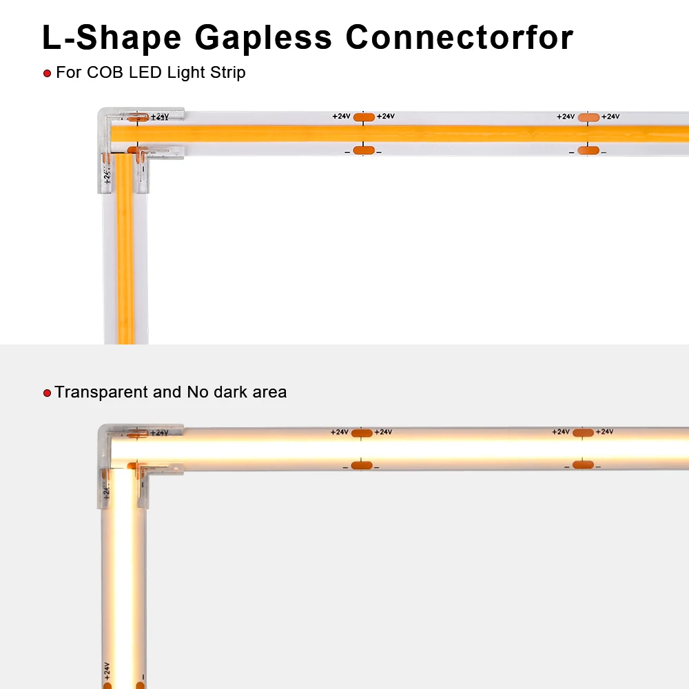 5pcs COB L Shape Connector Transparent Solderless for 2pin 3pin 4pin 8mm 10mm FOB COB LED Strip Lights 90 Degree IP20