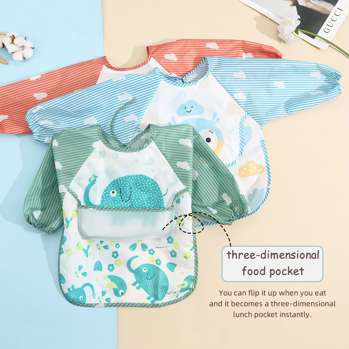 Children's smock pick-up rice pocket baby waterproof smock baby anti-dressing boys and girls bib bib eating clothes