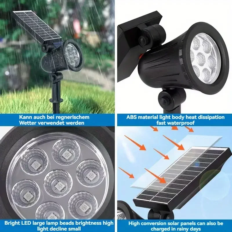 Focos solares LED impermeables para exteriores, iluminación de patio trasero, luces de césped montadas en el suelo con brillo ajustable, 9 LED