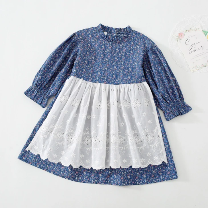 

Girls Skirt 2026 Spring and Autumn New Childrens Clothing Korean Style Girl Baby Hollow Embroidery Splicing Floral Dress