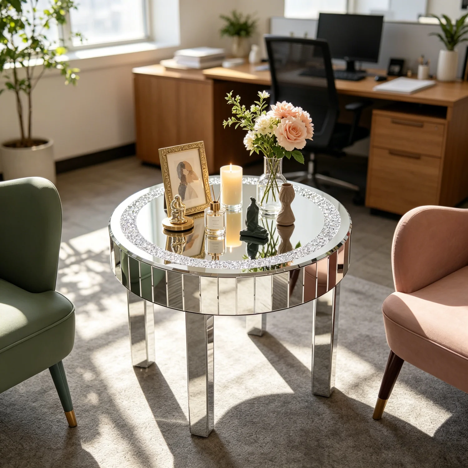 Crushed Crystal Mirrored Accent Coffee Table