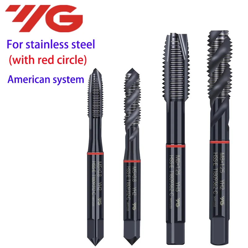 

South Korea YG HSSE American INOX Spiral Fluted Tap UNC/F 4-40 6-32 10-32 12-24 1/4 5/16 3/8 Spiral Pointed Tap With Red Circle