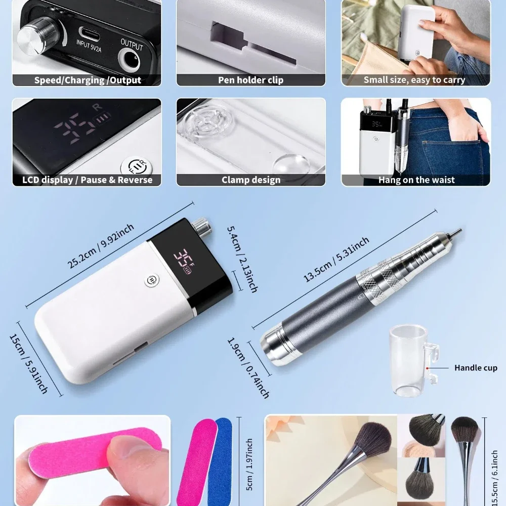 35000RPM Wiederaufladbare Nagel Bohrer Maschine Für Maniküre Nagel Datei Mit Bildschirm Elektrische Nagel Bohrer Fräser Nail art Werkzeuge