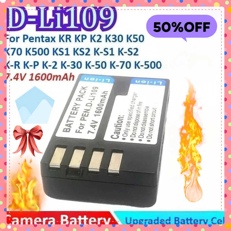 

1600mAh 7.4V D-Li109 Camera Battery+Charger for Pentax KR KP K2 K30 K50 K70 K500 KS1 KS2 K-2 K-30 K-50 K-70 K-S1 K-S2 K-R K-P