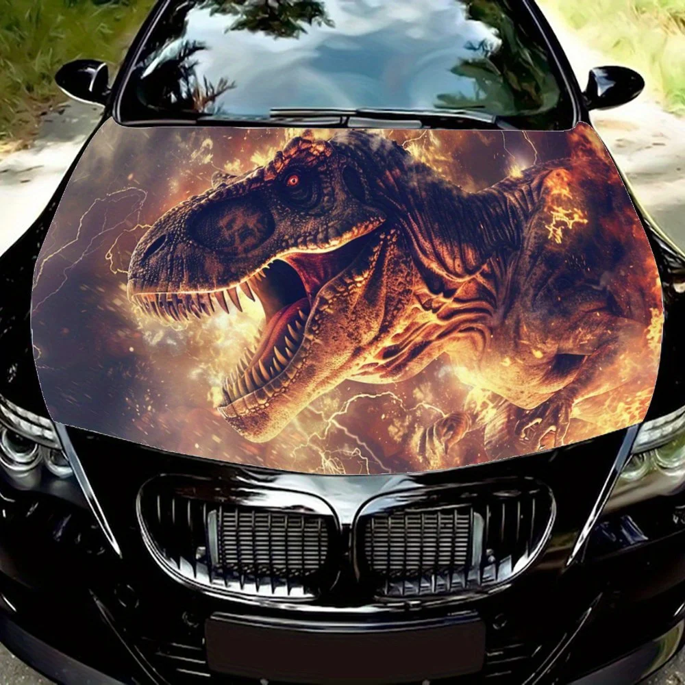 

Roaring Dinosaurs Lightning Fire Car Hood Wrap Color Vinyl Sticker Truck Graphic Bonnet Auto Accessories Decoration Decal Gift