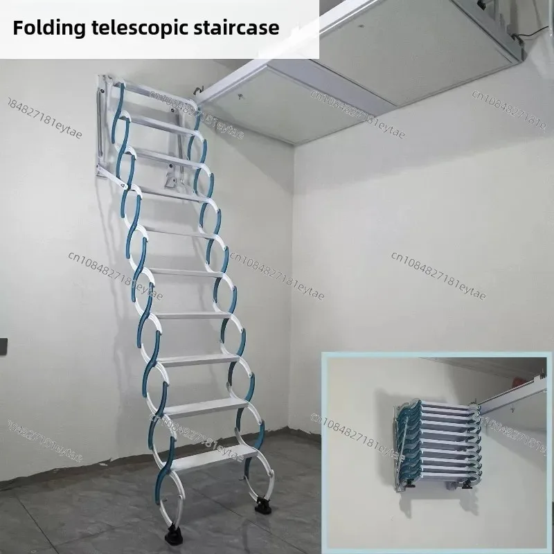 Wall hanging telescopic staircase attic staircase folding lift stretching ladder household indoor attic hanging staircase