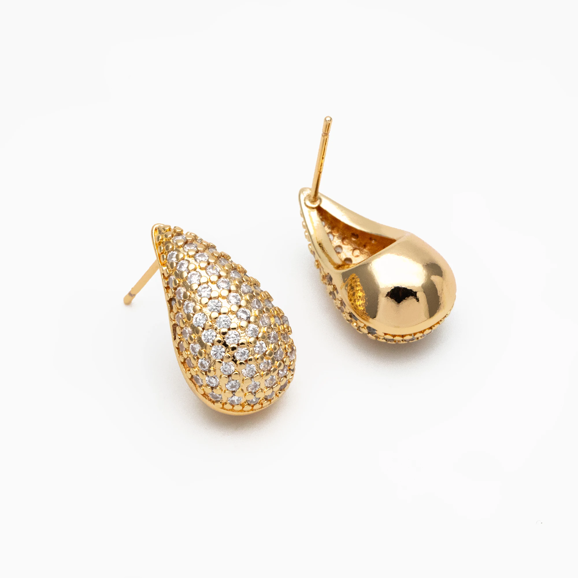 

4pcs CZ Pave Teardrop Earrings, 18K Gold Plated Brass, Water Drop Stud Earrings (GB-4245)