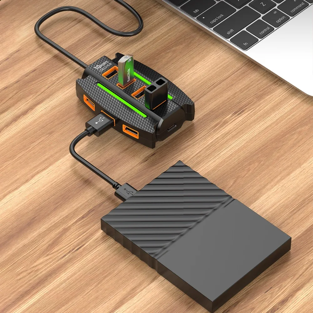 RGB Backlight 10 Ports USB 2.0 Splitter Extend Data Transfer 10 in 1 USB2.0 HUB Multifunction USB Adapter USB Port Expander
