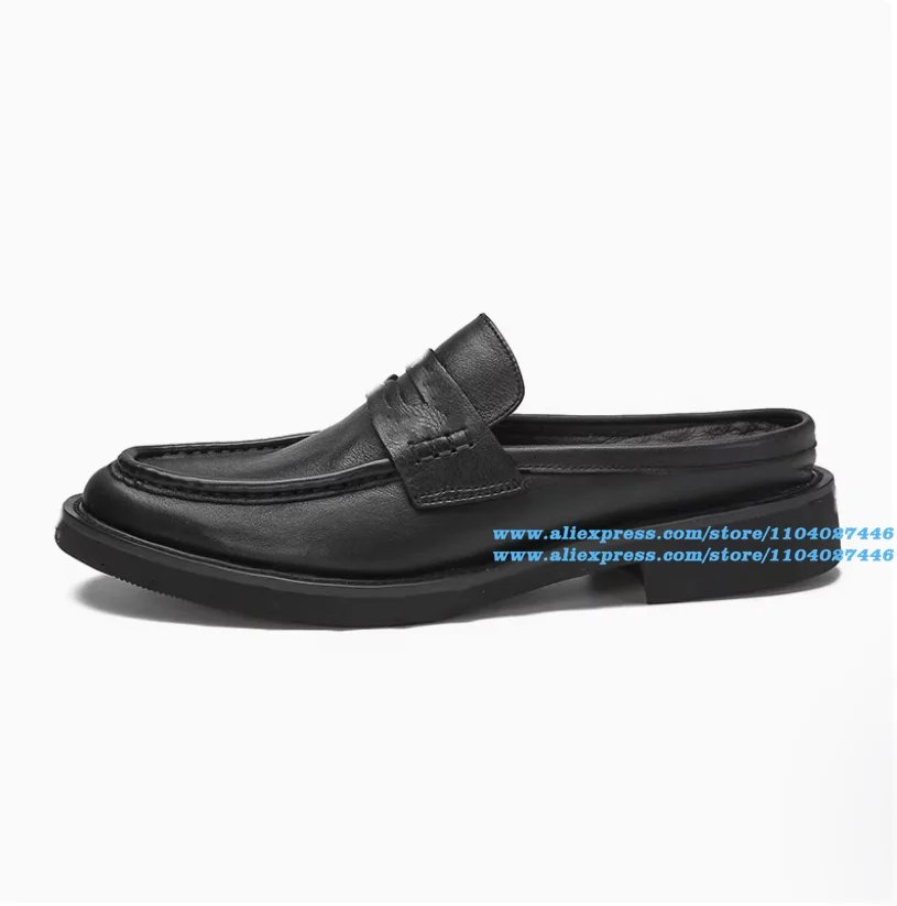 

Rivets Flat Slippers Black Leather Slip On Loafers Men's Shoes Stylish Wear-Resistant Trendy Luxury Handmade Shoe Men's Shoes