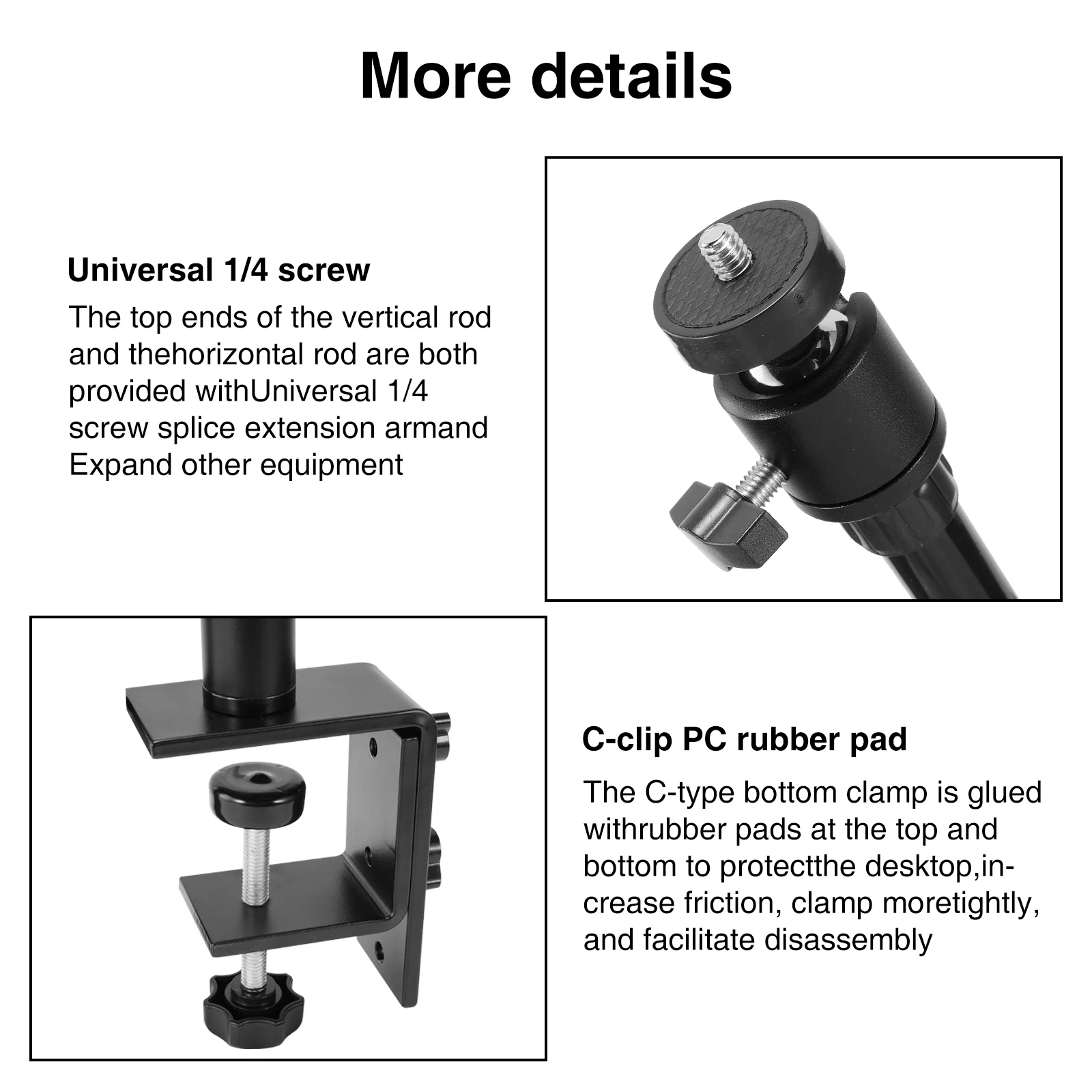 Overhead Desk Mount with Phone Holder & 360° Ballhead Table C-Clamp for Webcam Light Live Streaming Holding Arm