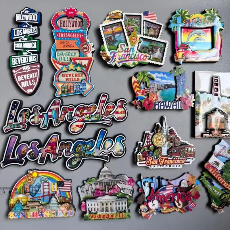 Ímãs do refrigerador dos EUA para a decoração Home, PVC macio, recordações do turismo, refrigerador, etiqueta magnética, presente, Los Angeles e Califórnia