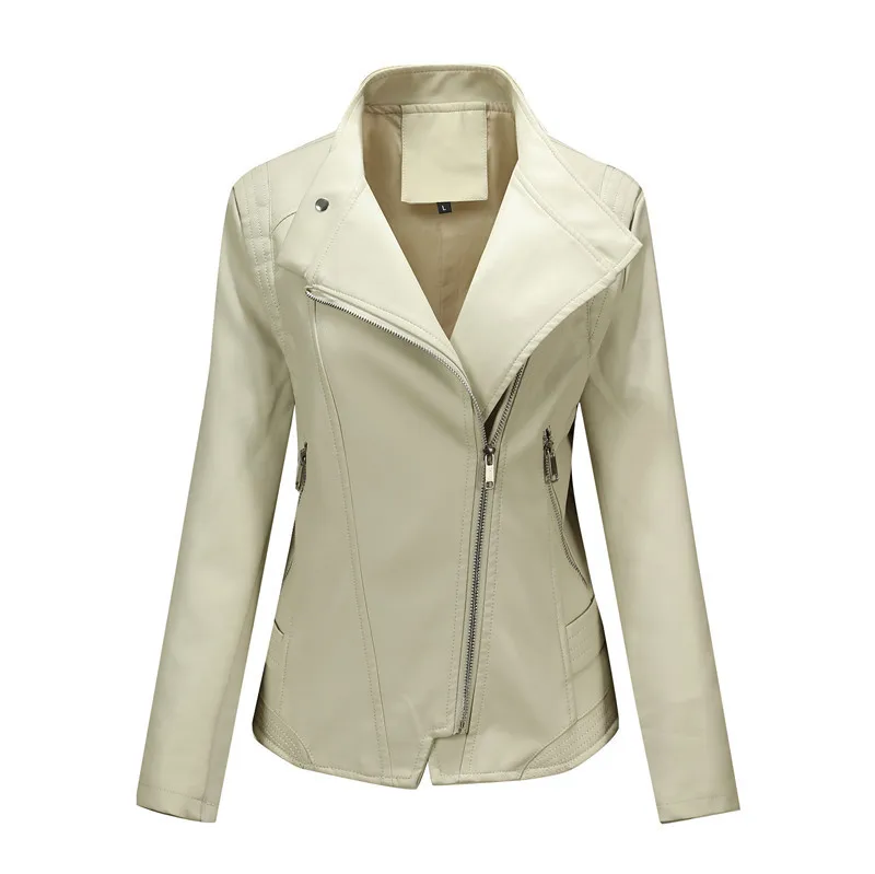 2024 Women's New, Autumn PU Leather Jacket, Short, Slim Fit, Locomotive Casual Leather Jacket