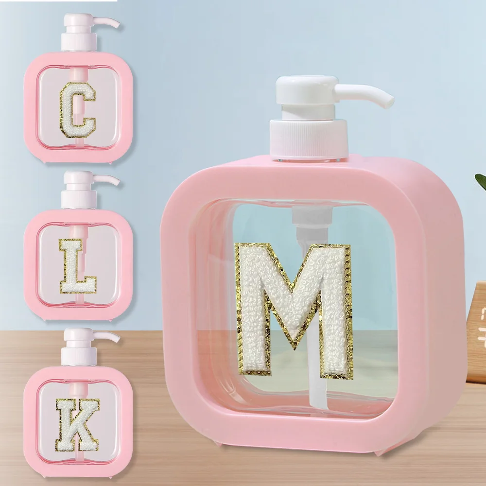 

Press Type Lotion Bottle Detachable Soap Dispenser For Bathroom Accessories Initial Name Chenille A-Z 26 Letter White Pattern