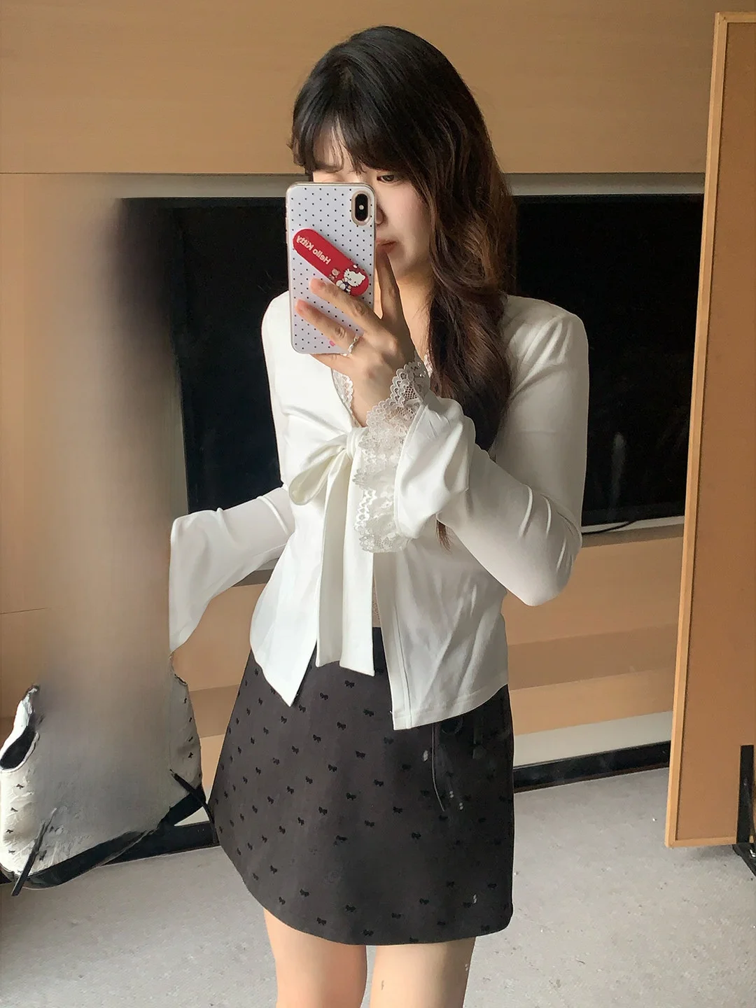 

Design Sensation Lace Splicing Soft Sle Women's Top plus Size Winter Long Sve V-Ne ort Length Knot T-irt